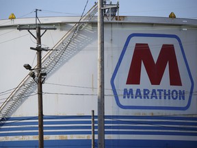 An oil storage tank at the Marathon Petroleum oil refinery in Catlettsburg, Kentucky, U.S., on Tuesday, July 28, 2020.